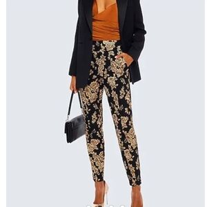 Vintage Ninety Black and Gold Floral Women's Cropped Pants